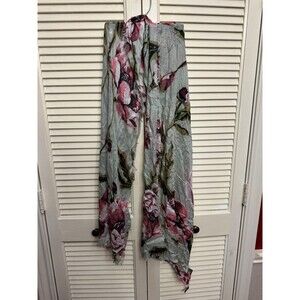 Vince Camuto 100% Silk Oblong Scarf Black Purple Vibrant Floral 18 in x 72 in